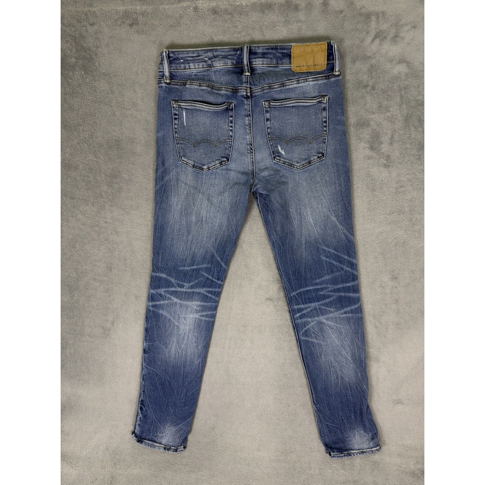 American Eagle Jeans Mens 30x32 Blue Denim Slim Straight Distressed Patch - Picture 2 of 10